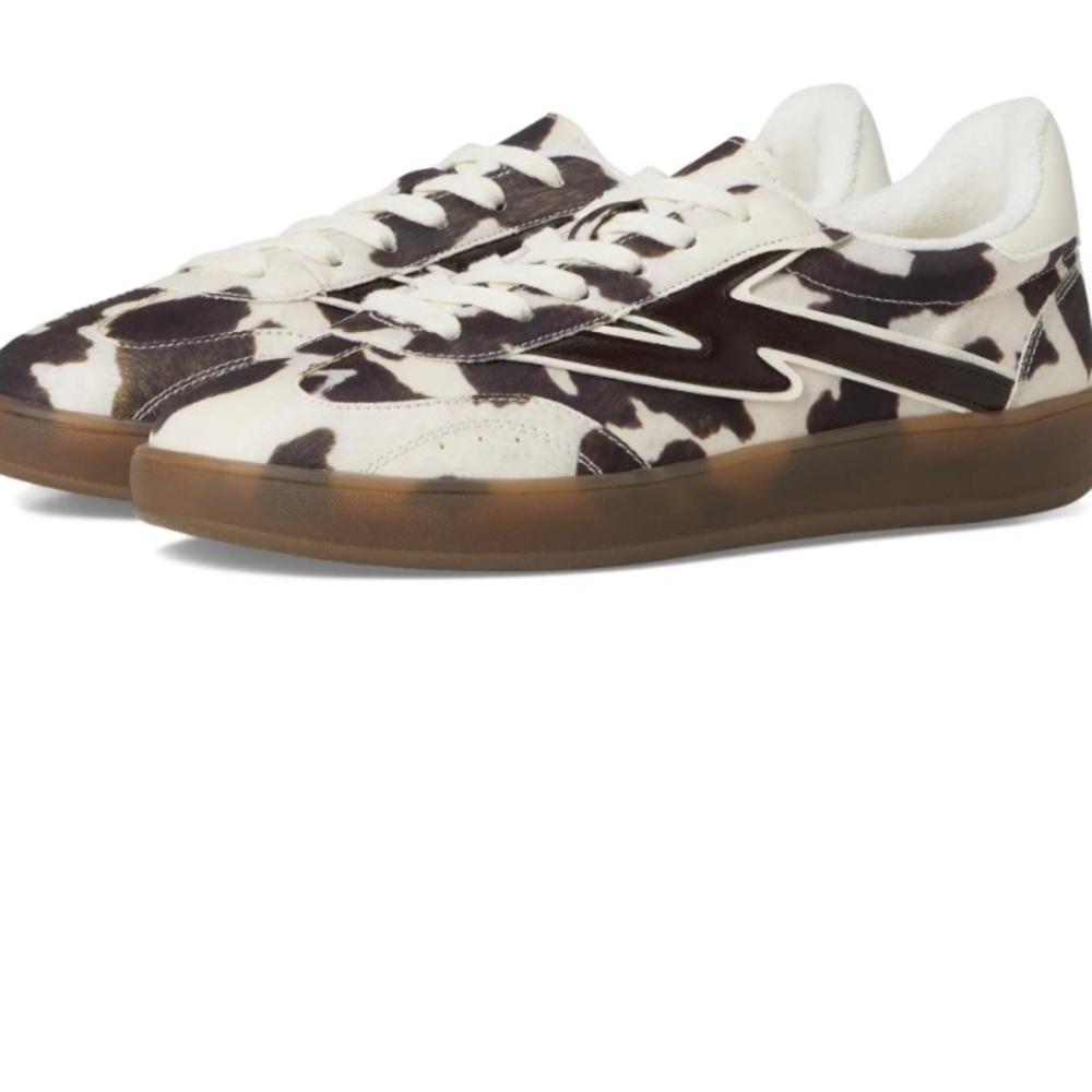 Madden Girl Cow-Print Lace-Up Sneakers - White & Dark Brown